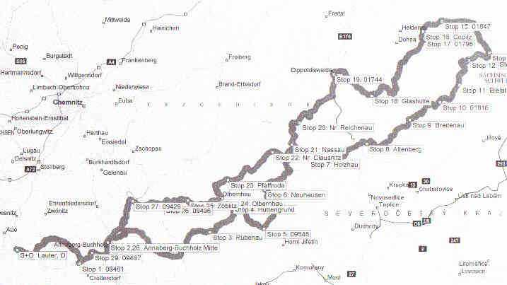 Karte Tour Erzgebirge / Elbsandsteingebirge 